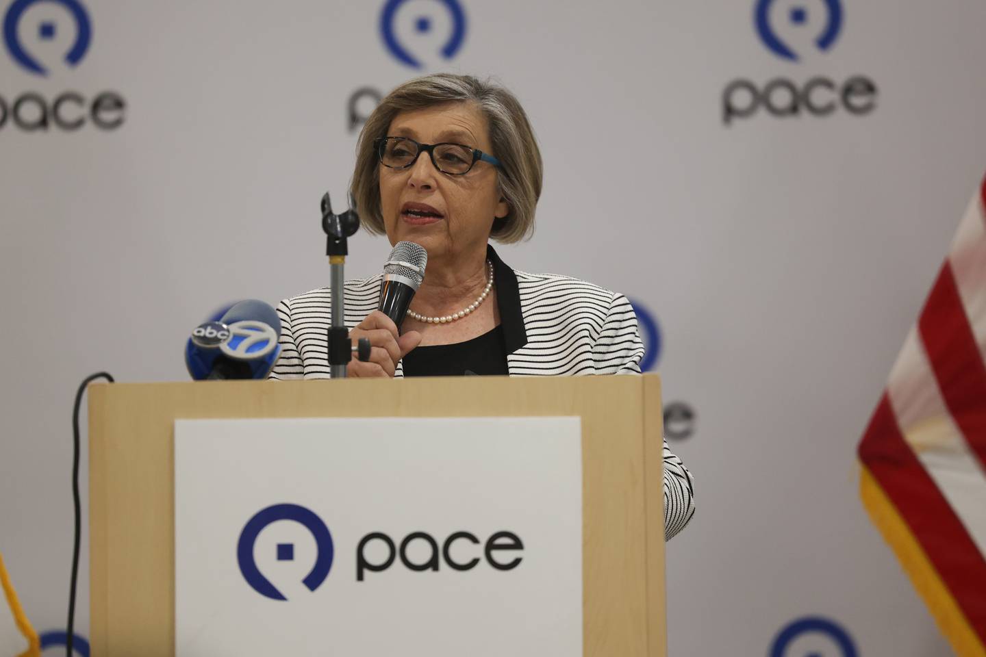 Pace Executive Director Melinda Metzger speaks at Pace’s new 264,000 square foot state-of-the-art facility in Plainfield on Thursday. Thursday, July 21, 2022 in Plainfield.