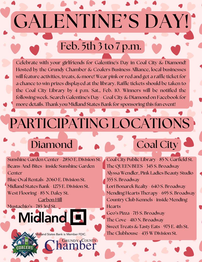 The flyer for the Coalers Business Alliance's 2025 Galentine's Day.