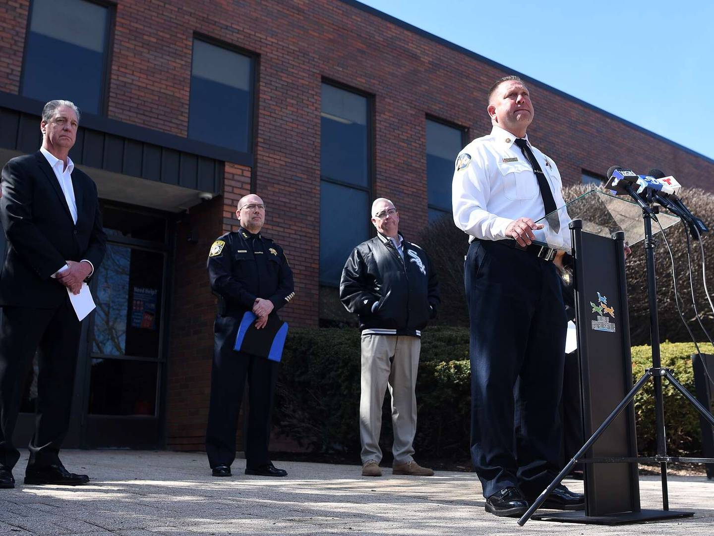 Carpentersville Fire Chief Bill Anaszewicz speaks to the media during a press conference Monday to provide an update on Sunday’s fatal house fire on Kingston Circle. Three children died in the fire.