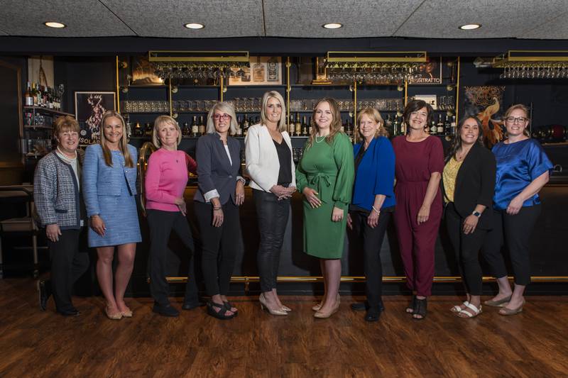 The Northwest Herald 2023 McHenry County Women of Distinction, Carol Lynn DeFiore (from left), Laura Dzielski-Johnson, Debbie Gallagher, Wendy Piersall, Nancy Binger, Leslie Blake, Carol Waggoner, Lisa Orris, Kelsey Adams and Nicole Eisenrich.