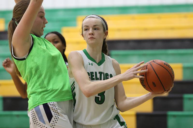Providence’s Molly Knight looks for a play against IMSA in the Class 3A Providence Regional Semifinal on Tuesday, February 14th.