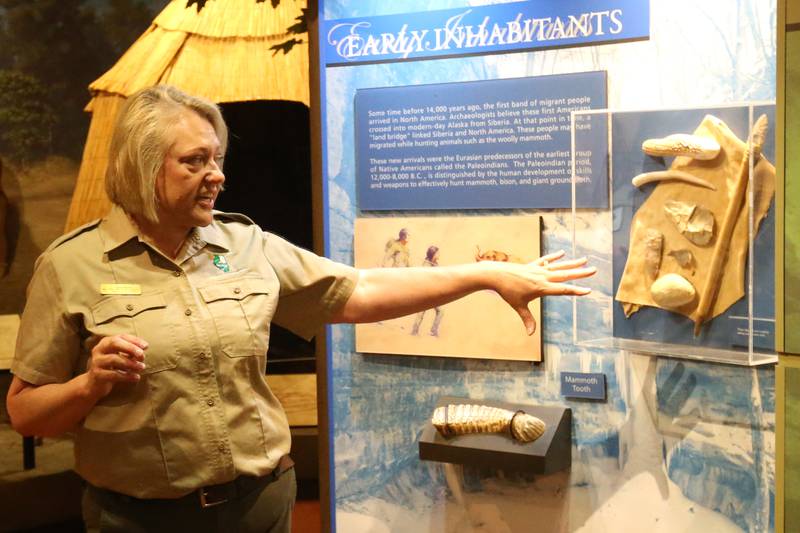 Lisa Sons, Illinois Department of Natural Resources coordinator, describes the updated panels in the museum on Thursday, May 8, 2025 at the Starved Rock Visitors Center. The Starved Rock Foundation announced the completion of significant upgrades to the Starved Rock State Park Visitor Center, just in time for the park’s busy season. The $40,000 project includes all-new lighting installations and refreshed museum exhibits, enhancements designed to create a brighter, more welcoming space that deepens the educational and immersive experience for all who visit.