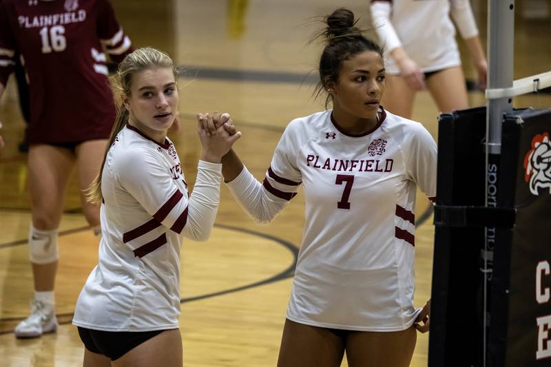 Plainfield North's Claudia Los subs in for Gia Burton during the 4A L-W Central Regional varsity volleyball game against Lockport at Lincoln-Way Central on Oct. 30, 2025.