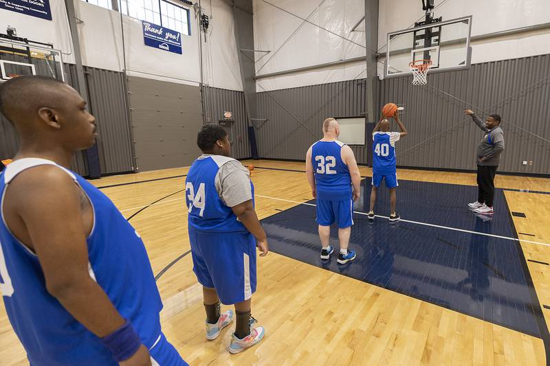 Players line up for shooting practice Wednesday, Dec. 18, 2024. The team is dedicated to practicing every Wednesday at The Facility in Dixon.