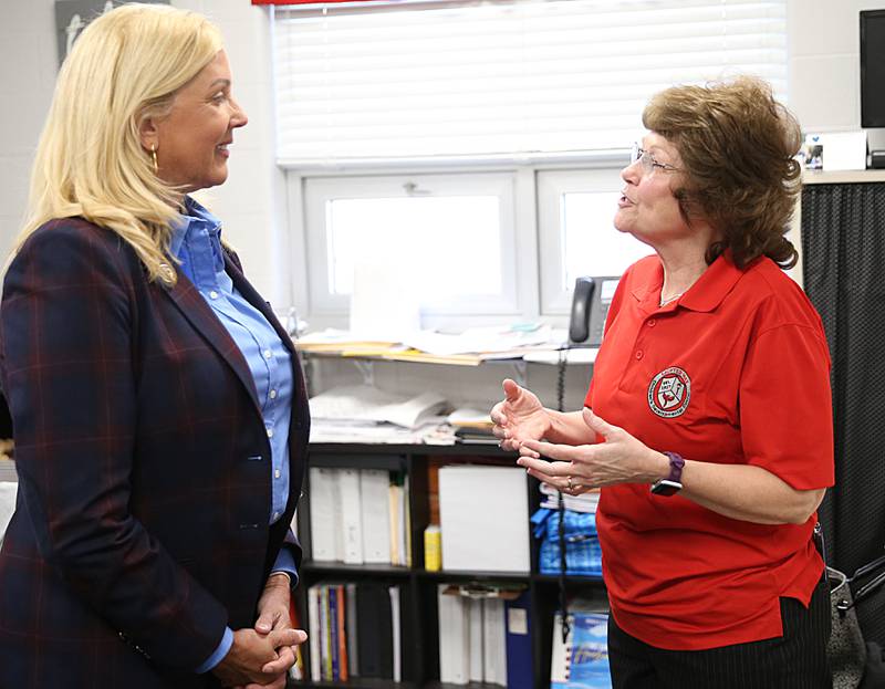 State Sen. Sue Rezin (R-Morris) meets with Lighted Way Executive Director Jessica Kreiser at the current Lighted Way building on Monday, Jan. 23, 2023 in La Salle. Lighted Way will be moving this summer from their 10,000-square-foot center to a 33,000-square-foot center and will allow better programming and more activities.