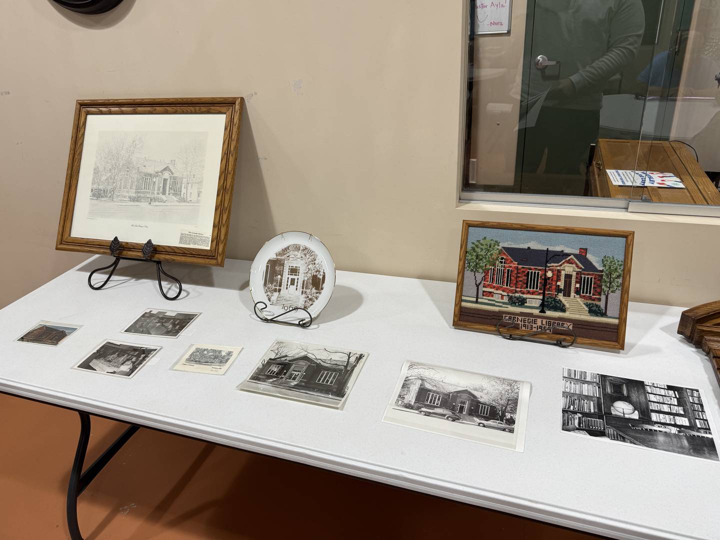 Photos and memorabilia from the old Morris Library, a library built by Andrew Carnegie.