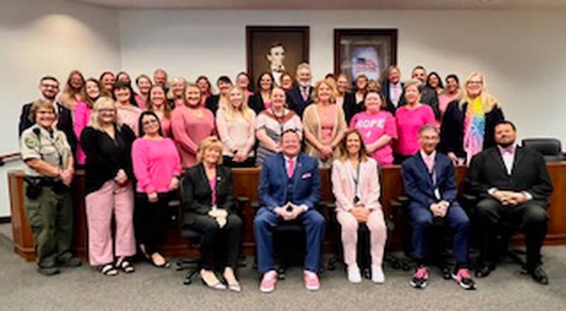 Lee County Courthouse staff members wore pink throughout October for Breast Cancer Awareness Month.