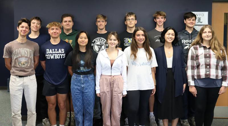 Lemont High School students were recently honored for their performance on the Preliminary SAT/National Merit Scholarship Qualifying Test. Pictured are, front row from left, Kamil Morawa, Anthony Scruggs, Nora Zhou, Natalia Zagata, Daria Koslosky, Alana Nisperos, Amelia Dunkin; back row from left, Daniel Drobnic, Maximillian Schuette, Alexander Fako, Martin Dumbliauskas, Jack Davey, Everett Obler.