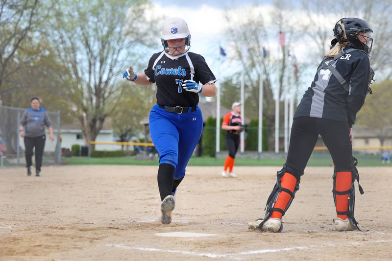 Central's Blair Bottorff scores a run during the Comets' 9-2 victory over Gardner-South Wilmington on Tuesday, April 22.