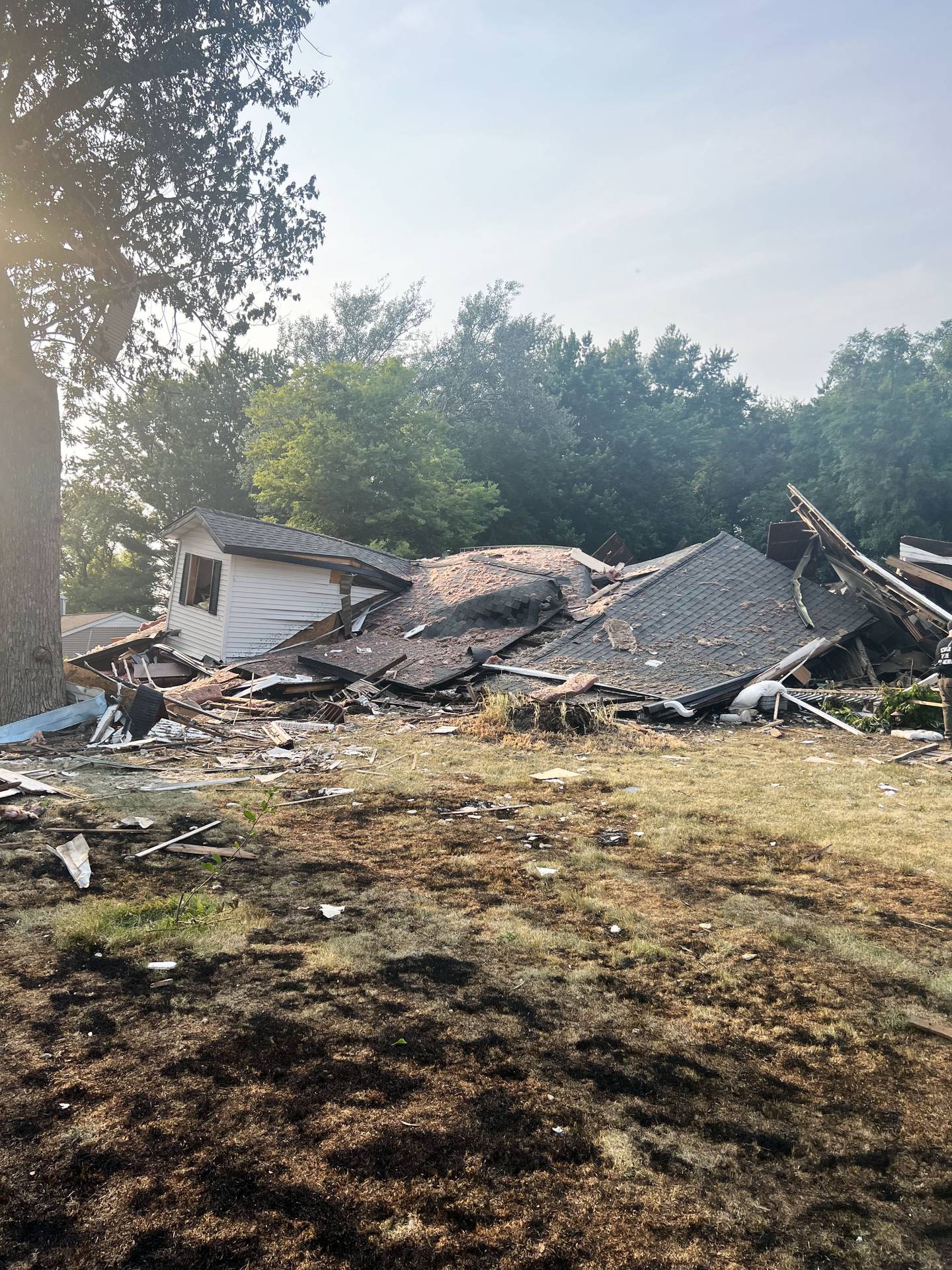 An explosion in the 9000 block of East High Road, Stillman Valley, leveled a house and left the resident with broken bones, but otherwise in "good condition," Ogle County Sheriff Brian VanVickle said. The explosion occurred around 2:42 p.m. on June 23, 2023, and left wreckage reminiscent of the 2015 tornadoes, he said.