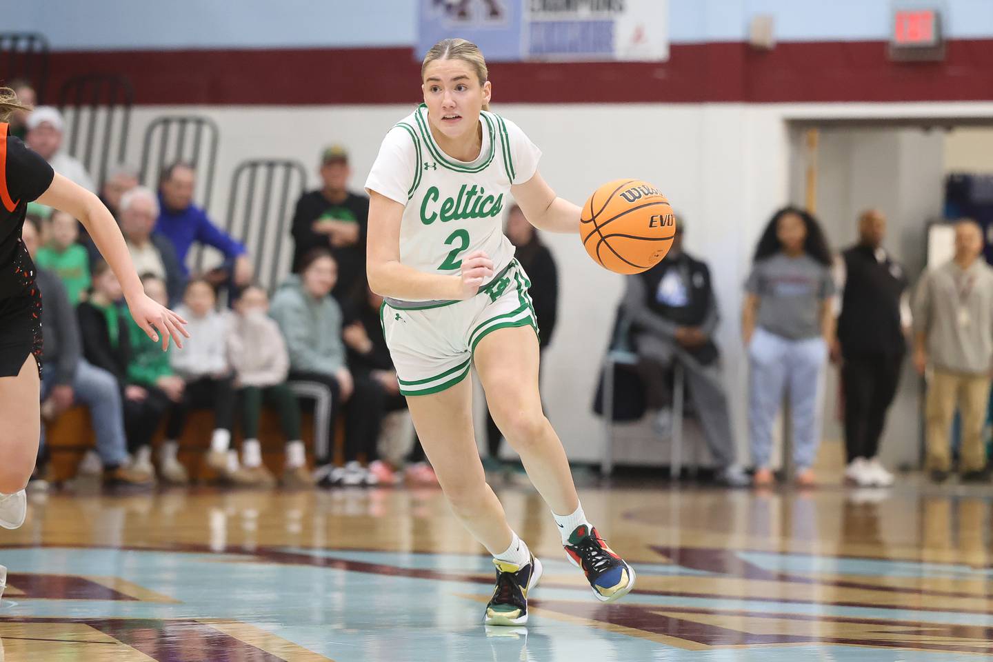 Providence’s Eilish Raines makes a move against Washington in the Class 3A Kankakee Super-Sectional game on Monday, March 3, 2026 in Kankakee.