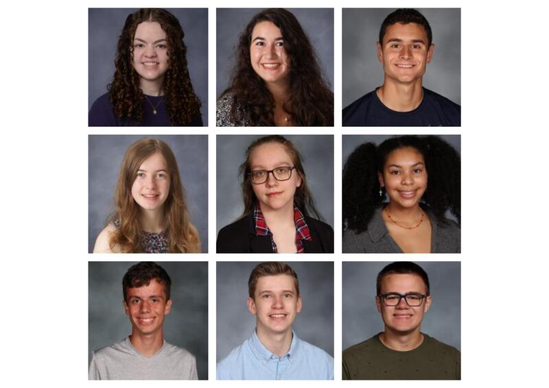 Nine students from Plainfield High School – Central Campus, and Plainfield East and North high schools are amongabout 15,000 National Merit Scholarship 2021-22 finalists nationwide. The students are (top from left) Catherine L. Brenmark (PEHS), Laine K. Cibulskis (PEHS), Matthew P. Manzella (PEHS), and (middle, from left), Anna Murray (PEHS), Samantha H. Bowser (PNHS), Isabela J. Person (PNHS), and (bottom, from left), Jacob J. Seiden (PNHS), Ethan K. Witek (PNHS) and Simon R. Snydersmith (PHSCC).