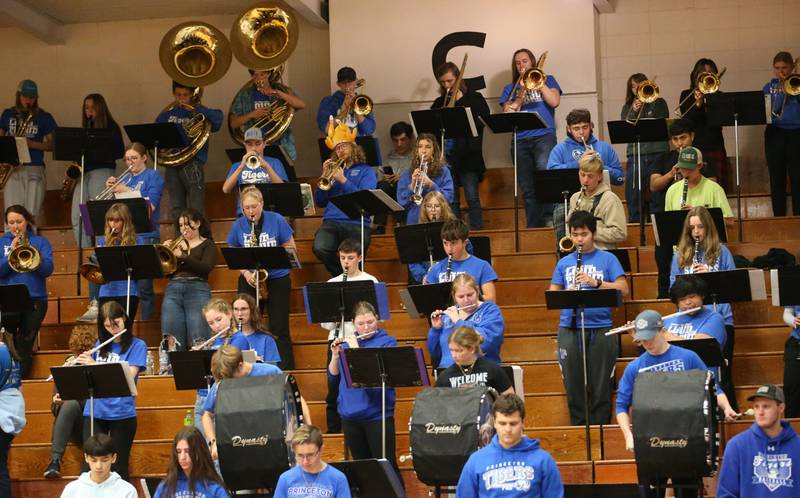 Members of the Princeton High School band perform during the Princeton Holiday Girls Basketball Tournament on Saturday, Nov. 23, 2024 at Princeton High School.