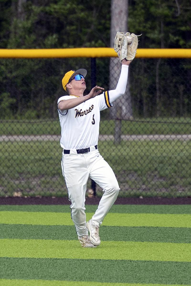 Sterling’s Landon Kukowski camps under a fly ball in centerfield against Geneseo Wednesday, May 6, 2026.