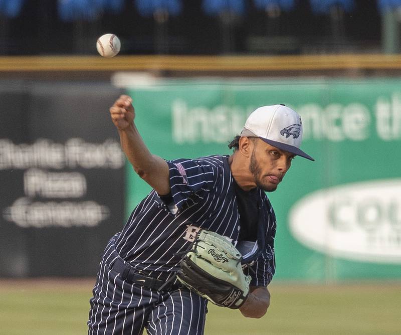 Chicago Hope’s Jayden Rivera fires a pitch against Newman Monday, June 2, 2025, during the Class 2A Supersectional at Northwestern Medicine Field in Geneva.