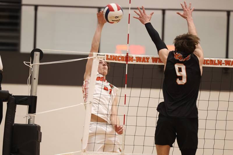 Plainfield East’s Jack Robertson hits a shot against Lincoln-Way West on Wednesday, March 22nd. 2023 in New Lenox.