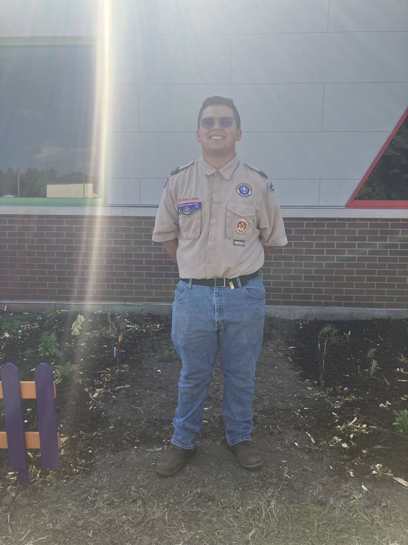 Marcos Zaylik, of DeKalb, successfully completed his Eagle Scout project toward his goal to earn the highest rank in scouting. He and supporters on Oct. 4, 2025, planted a garden outside Dr. Leroy A. Mitchell Elementary School to attract Monarch butterflies.