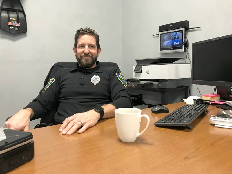 Police Chief Brian Hawk is pictured at his desk on Thursday, Dec. 23. Hawk was appointed to the position during the Erie board meeting on Dec. 14.