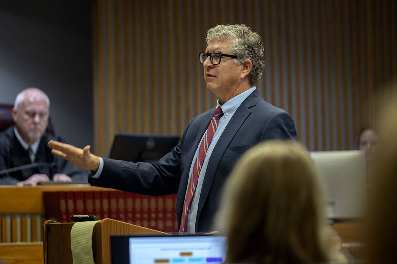 Defendant attorney Michale Kujawa speaks to the jury during his closing statements Friday, Nov. 14, 2025, in the Ramos wrongful death trial.