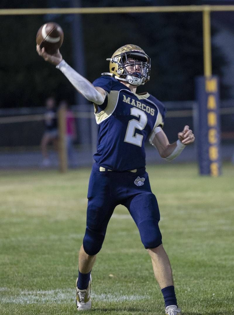 Polo’s JT Stephenson fires a pass against Milledgeville Friday, Sept. 19, 2025.