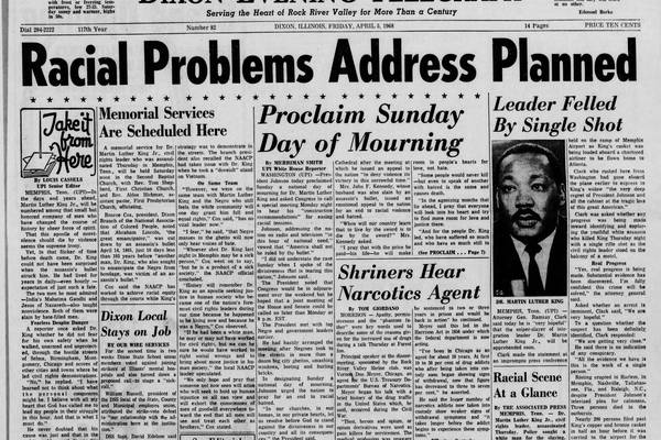 Historical covers for April 5: A region in mourning over the assassination of Martin Luther King Jr.