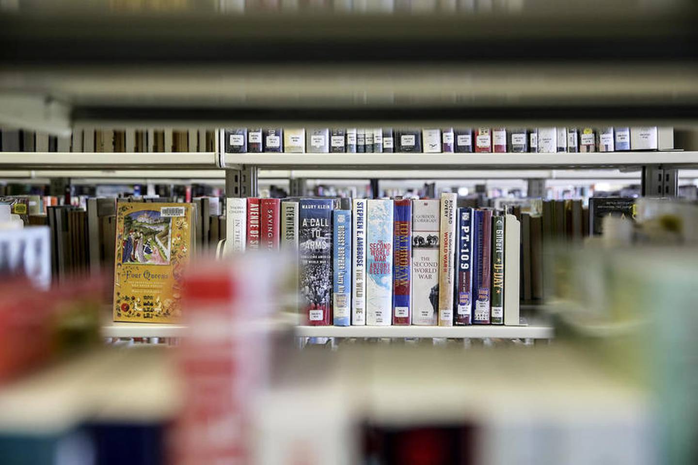 Several books sit on a shelf Saturday, Nov. 10, 2018, at White Oak Library's Crest Hill branch in Crest Hill, Ill.