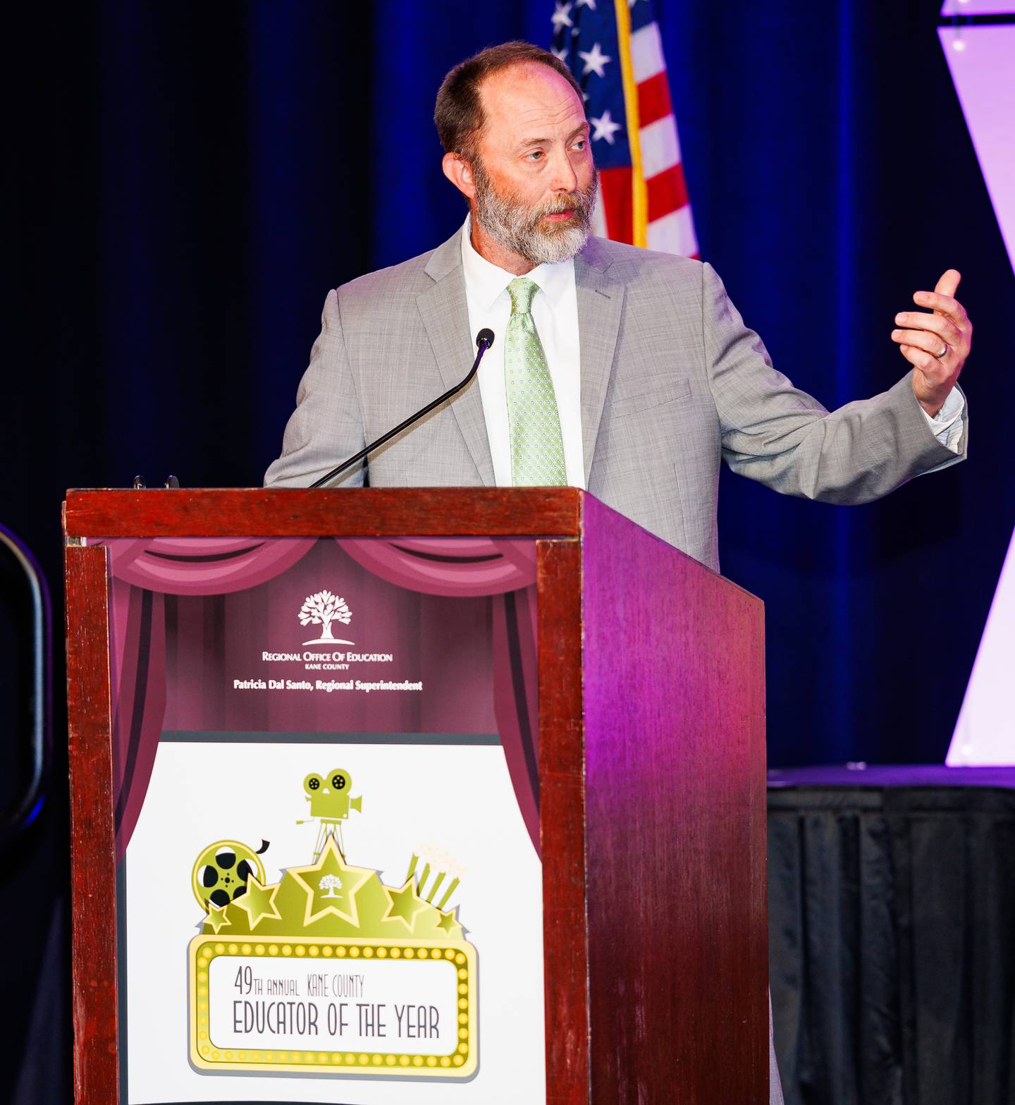 Ben Provencher received the High School Teacher of the Year Award at the 2025 Kane County Educator of the Year awards dinner May 2 at the Q Center in St. Charles. Provencher is a science teacher at St Charles East High School in District 303.