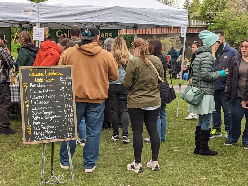 People were lined up at the Galena Cellars' booth on May 4 at Wine on the Fox in Oswego.