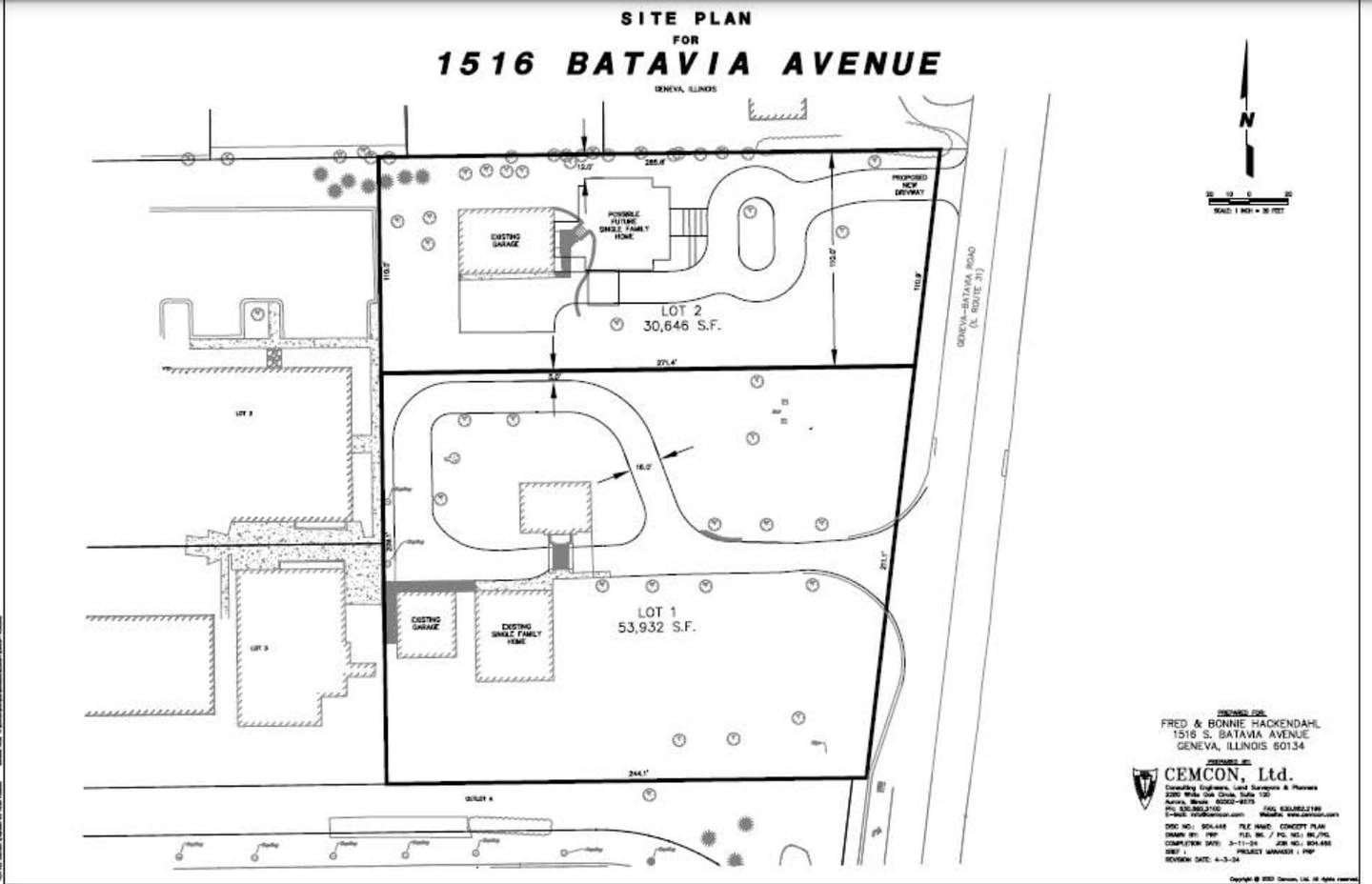 Site plan proposal for a request to subdivide the lot at 1516 S. Batavia Ave., Geneva.