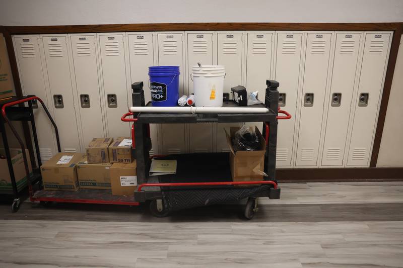 Berglund Construction does last minute work at Lockport Township High School Central Campus on Friday before the first day of school on Monday, Aug. 19, 2024.