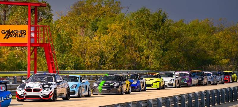 Members line up for a race at the Autobahn Country Club's 20th anniversary celebration in Joliet on Oct. 12, 2024.
