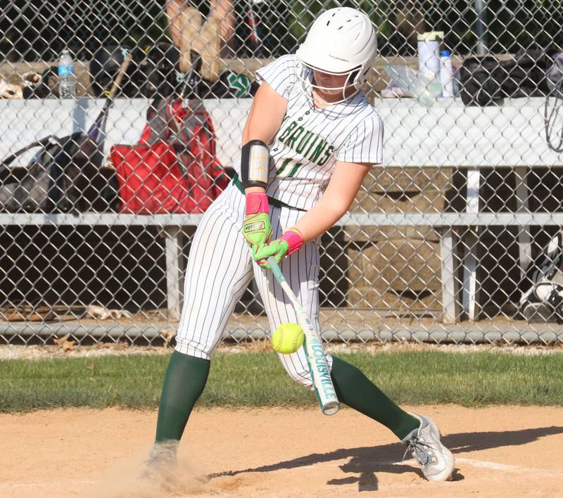 St. Bede's Ella Burke gets a hit against Dwight on Friday, May 15, 2026 at St. Bede Academy.