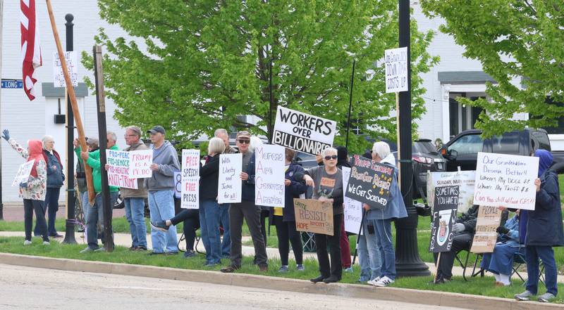 A crowd of people gather for the Workers Over Billionaires rally on Friday, May 1, 2026 at Rotary Park in Princeton.