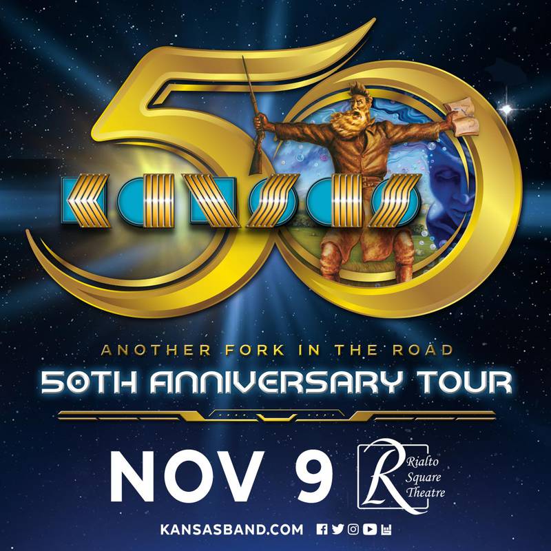 Legendary classic rock band Kansas will bring their 50th Anniversary Tour – Another Fork in the Road to the Rialto Square Theatre in downtown Joliet on Saturday, Nov. 9, 2024.