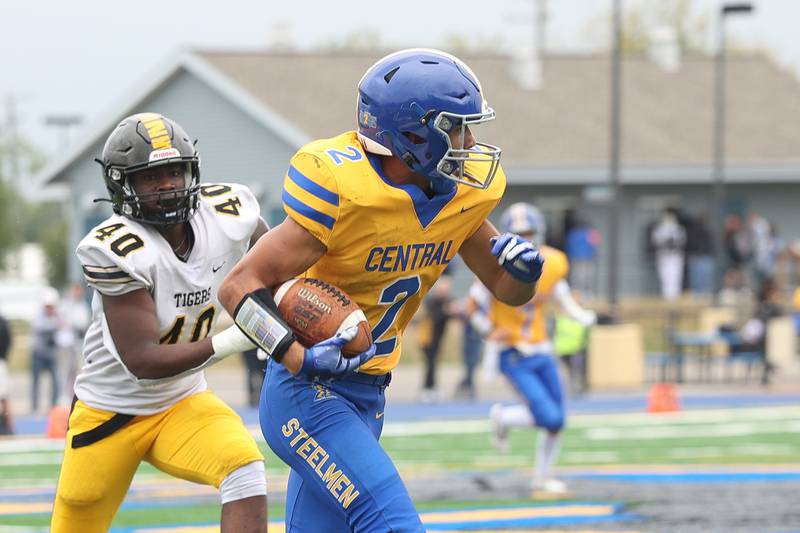 Joliet Central’s Christian Smith finds room to run against Joliet West on Saturday, Sept. 28, 2024 in Joliet.