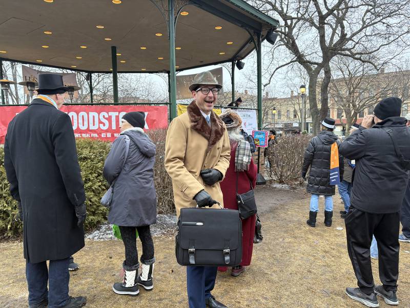 Tyler Hubbard of Belvidere dressed up like Ned Ryerson for Groundhog Day in Woodstock, Sunday, Feb. 2, 2025.