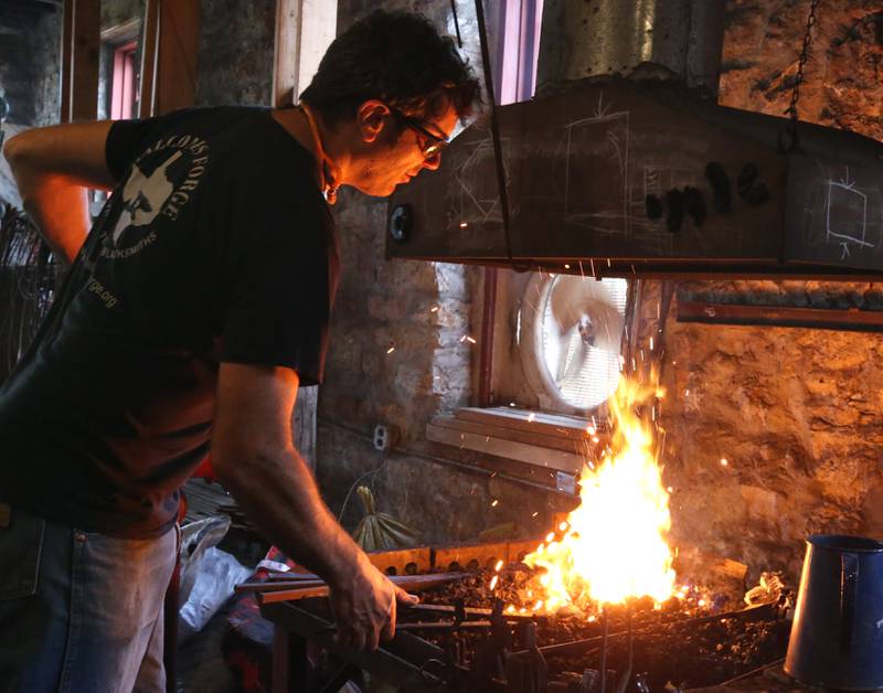 Doug Eichert makes tools in the La Salle County Historical Society's Blacksmith shop during the 53rd annual Burgoo on Sunday, Oct. 8, 2023 downtown Utica.