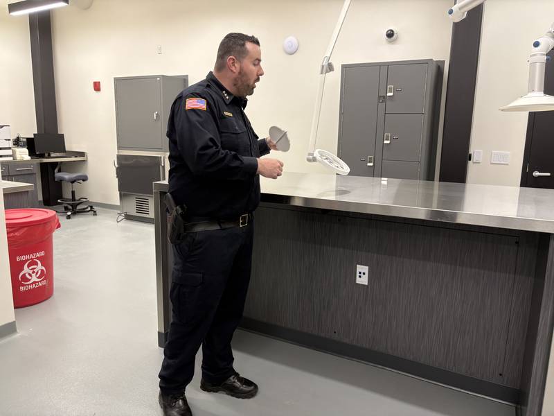 Police chief Matt Mannino shows off the evidence room at the Lake in the Hills Police Department Wednesday, May, 20, 2026.