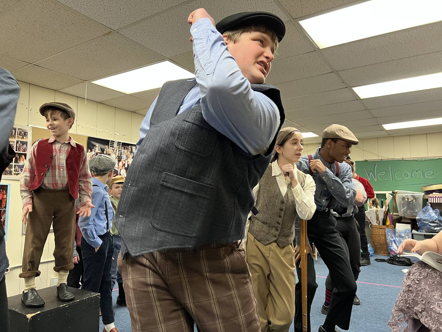 Jackson Heilemeier, 16, of Sandwich practices a musical number during a Jan. 26, 2023 rehearsal of the Children's Community Theatre's production of the Disney Broadway musical, Newsies.