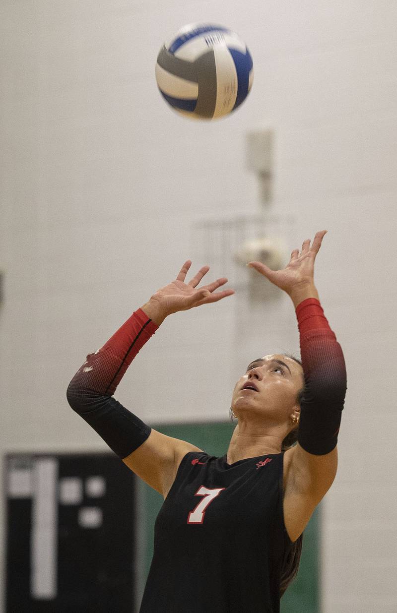 Sauk Valley’s Kenna Wubbena makes a play against Triton College Wednesday, Nov. 5, 2025, during the Regional IV tournament.