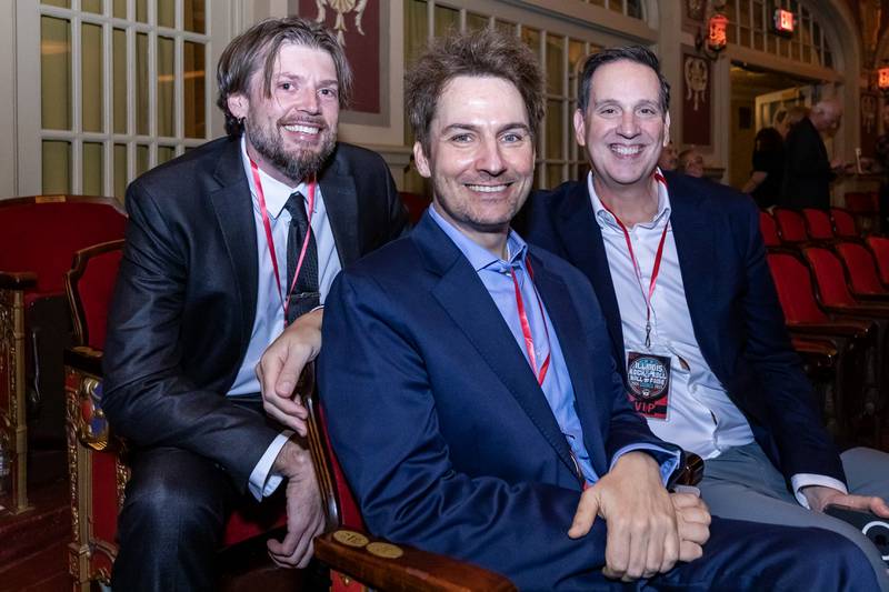 Creative Director Zach Spangler, Program Director James Kurdziel, and Brian Haddad of ‘The Brian and Kenzie Show’ are among the Q101 personnel on-hand to accept the induction during during the Illinois Rock & Roll Hall of Fame Induction ceremony on Sept. 14, 2025.
