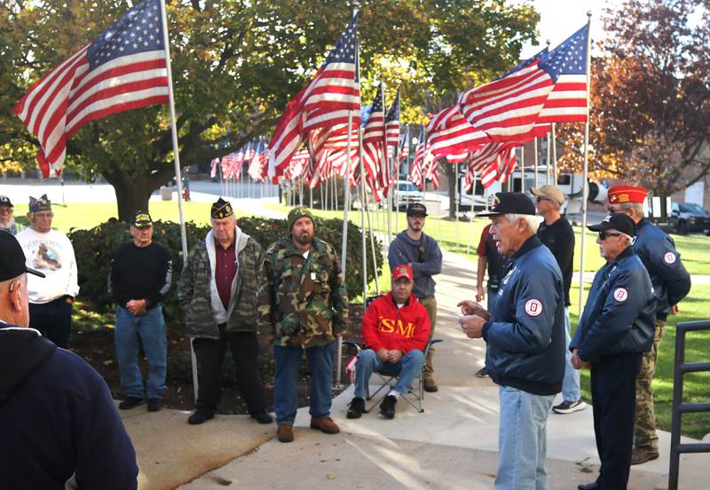 Dwain Adkins, American Legion Post 99 junior vice commander and US Army veteran speaks Friday, Nov. 8, 2024, during the opening of the 24-Hour Veterans Vigil at the DeKalb County Courthouse in Sycamore.