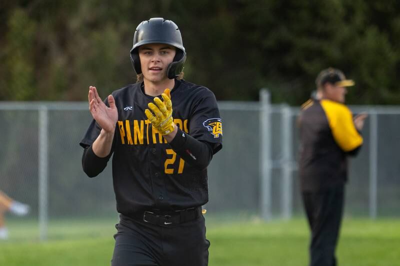 Tayton Kays (21) Putnam County claps on Thursday, April 17, 2025 at Woodland High School in Streator.