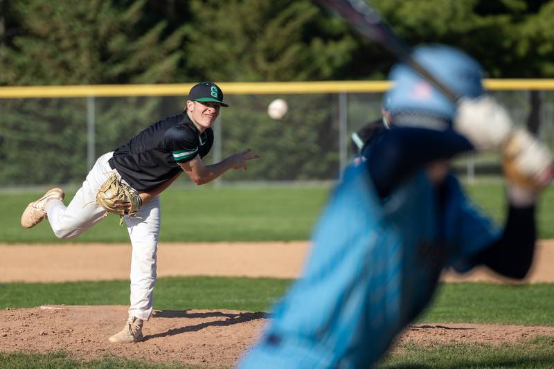 Cam Shriey (4) of Seneca pitches to Ottawa’s batter on Thursday, May 8, 2025 at Masinelli Field in Ottawa.
