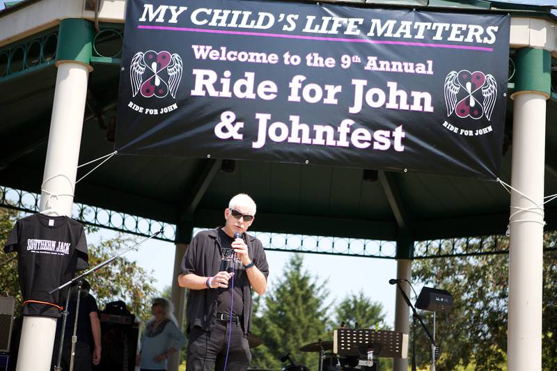 Sherrif James Mendrik speaks at the  9th Annual Ride for John and JohFest for my child's life matters on Saturday Aug.2, 2025 in Carol Stream.