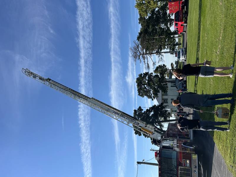 RFD utilized its ladder truck to help with the project.