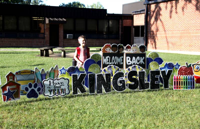 Second-grader Jake Edwards poses for a photo on the first day of school on Friday, Aug. 16, 2024 at Kingsley Elementary School in Downers Grove.
