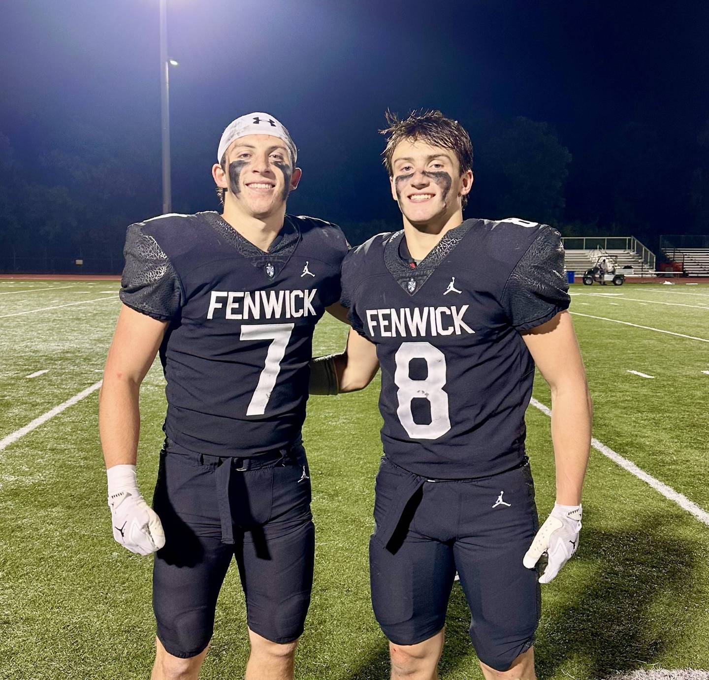 Fenwick's Tommy and Jake Thies (left to right) combined for four rushing touchdowns as the Friars beat Benet 48-7 at Triton College on Friday.