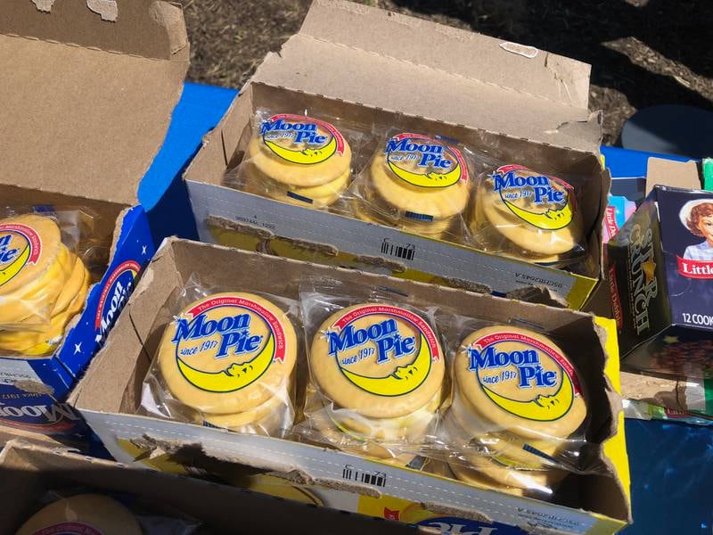 Moon Pies are among the snack offerings at an eclipse viewing on the grounds on McHenry County College on April 8, 2024.