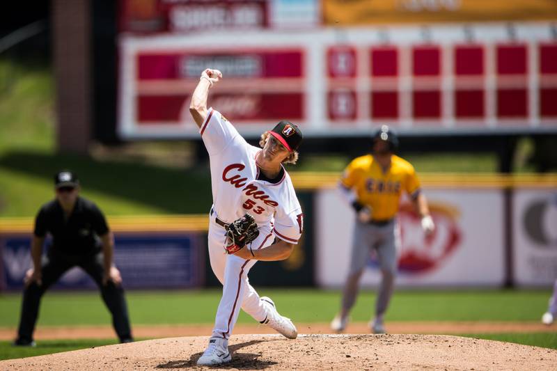 Cary-Grove graduate Quinn Priester pitching for the Pittsburgh Pirates Double-A Altoona Curve.